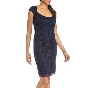 NWT Navy Lace Open Back Sheath Dress